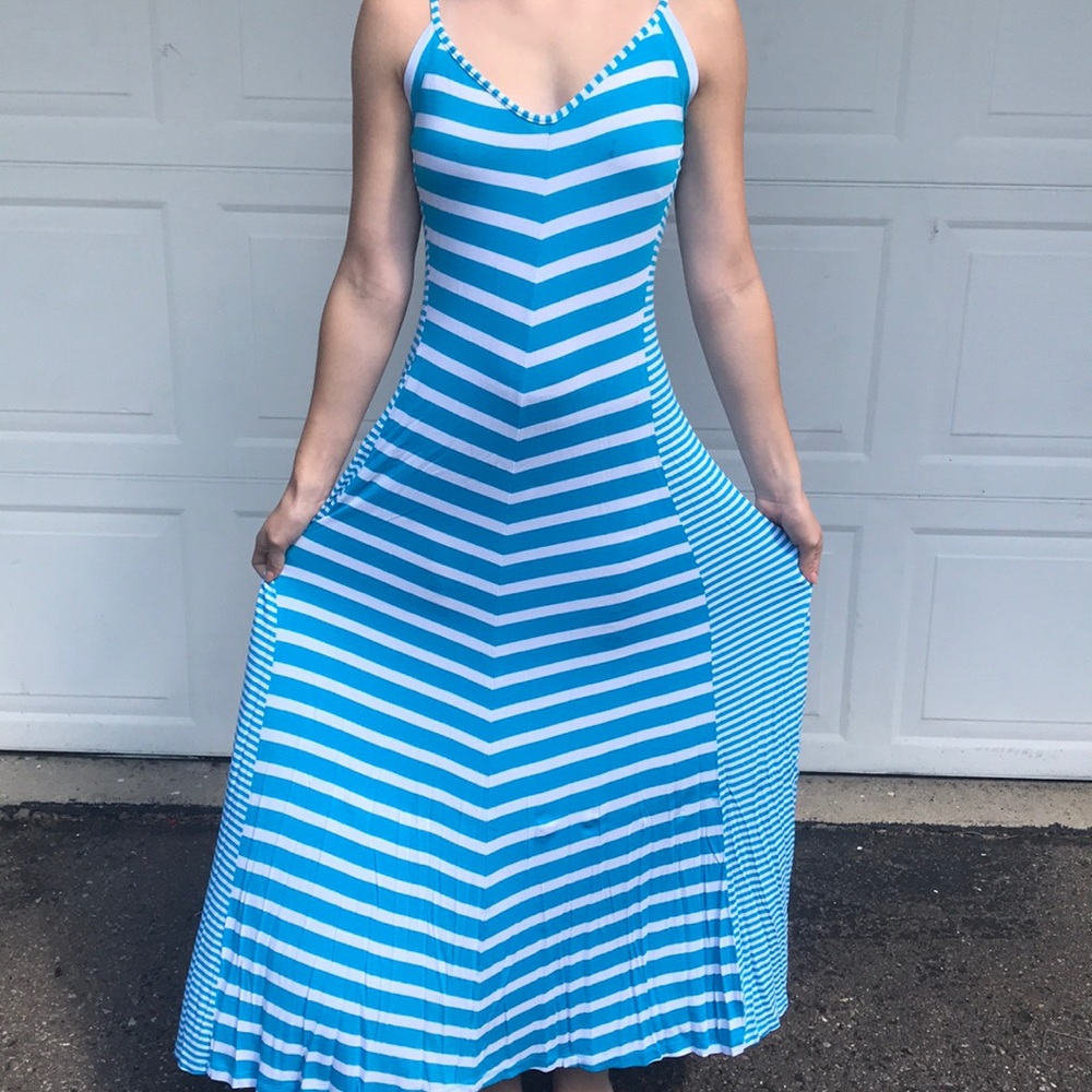 Super cute blue and white striped maxi dress!